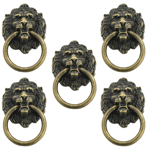 FRCOLOR Poignées de Tiroir d'Armoire 5 Pcs Poignées de Tirage de Porte Antique Poignées de Tiroir d'Armoire Poignées de Garde-Robe Tête de Lion,3.54"X2.01"X0.59 Pouces