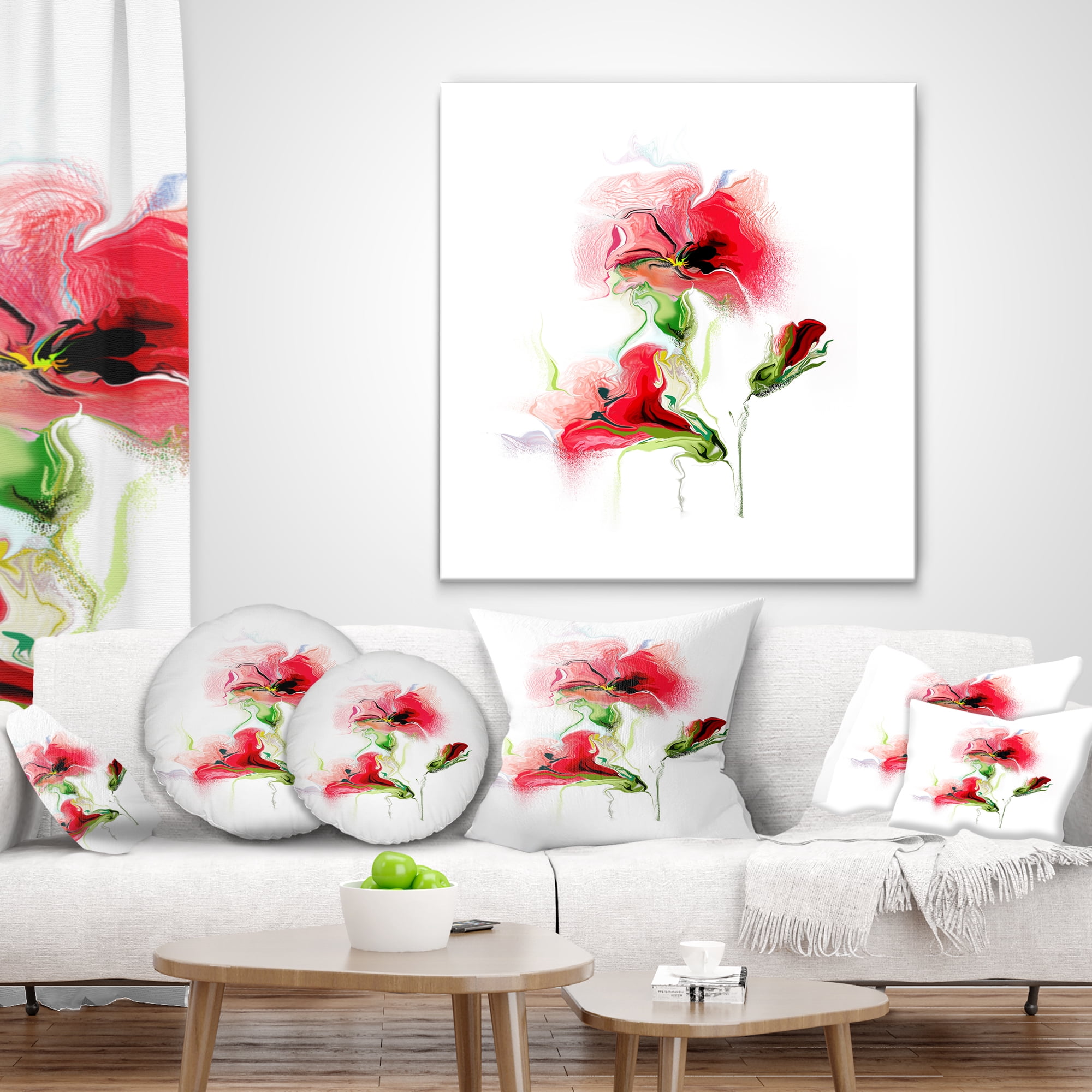 Designart Red Floral Watercolor Illustration - Animal Throw Pillow - 12x20