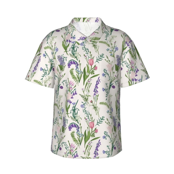 Balery Wisteria Flower Camisas hawaianas de manga corta para hombre, camisas playeras de corte holgado, camisas de vacaciones con botones,XX-Large