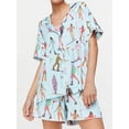 thumbnail image 3 of Elippeo Women’s 2 Piece Pajamas Set Short Sleeve Cartoon Print Button Up Shirt + Shorts Set Loungewear, 3 of 8