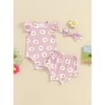 thumbnail image 2 of Bagilaanoe 3pcs Newborn Baby Girl Shorts Set Flower Fly Sleeve Romper Tops + Shorts + Hairband 3M 6M 9M 12M 18M Infant Casual Summer Clothes, 2 of 7