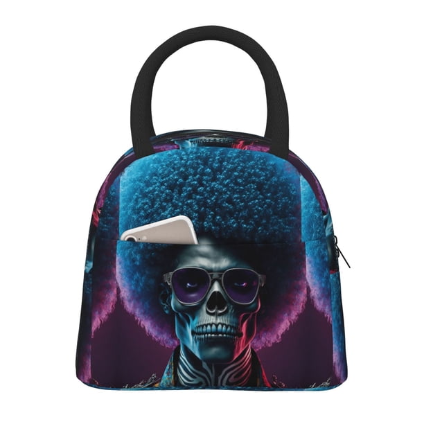 Balery Punk Style Blue Haired Skull Bolsa de Almuerzo para Mujeres, Caja de Almuerzo, Bolsa de Almuerzo Pequeña Impermeable, Tote de Almuerzo Reutilizable con Gran Capacidad