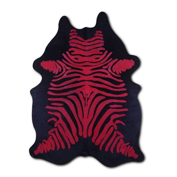 Became cowhide rugs for sale DISTRESSED ZEBRA RED ON BLACK rug