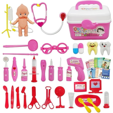 Kifunppy Doctor Kit for Toddlers 3-5, Pink Doctors kit for Kids 49 Pieces Doctor Play Gift for Kids Ages 2 3 4 5 6 Year Old