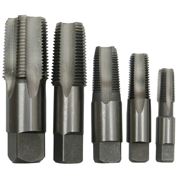 5 Piece Carbon Steel NPT Pipe Tap Set, 1/8", 1/4", 3/8", 1/2" and 3/4"