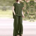 thumbnail image 4 of 2026 ! JINMGG Two Piece Outfits Women, 2026 Fashion Fall Women's Summer Suit Fashion Short Sleeve Solid Color Trousers Casual Two-Piece Suit Army Green XL, 4 of 7