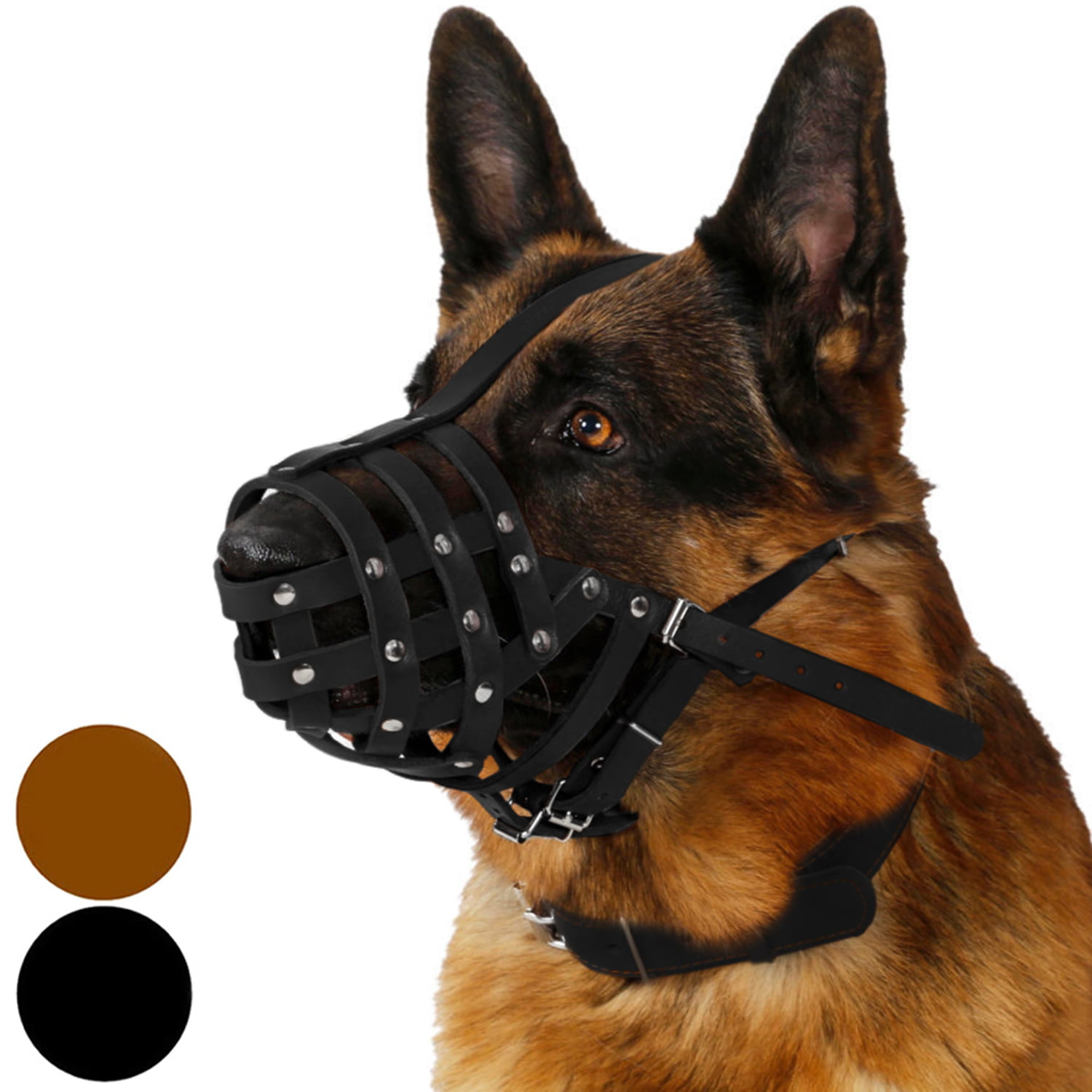 Circumfer German Shepherd Male, Secure Genuine Leather Mesh Dog Basket Muzzle 