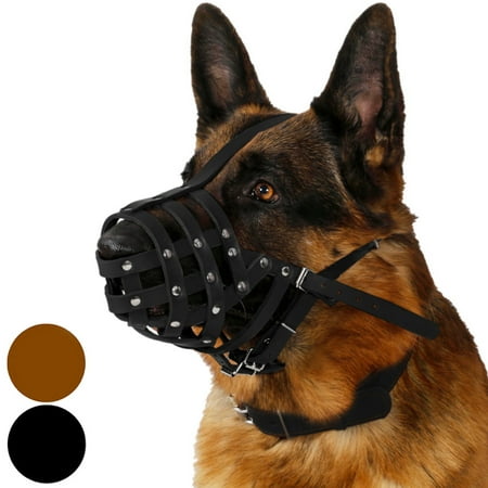 CollarDirect Dog Muzzle German Shepherd Leather Secure Basket,