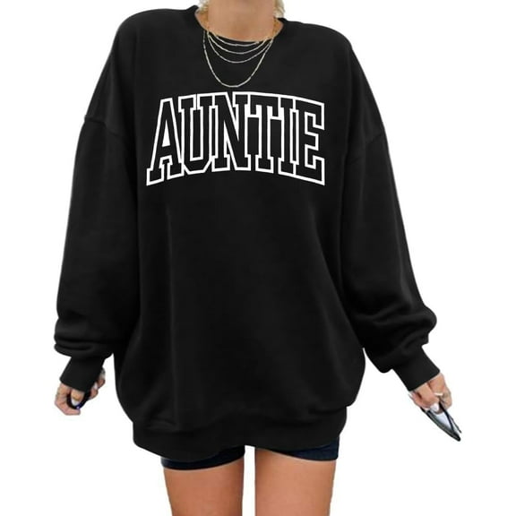 Womens Aunt Sweatshirt Auntie Letter Print Long Sleeve Pullover Top