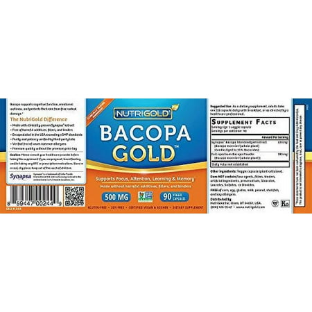 NutriGold Bacopa GOLD - 500 mg, 90 (Pure Bacopa Monnieri Memory Supplement)