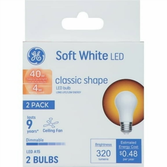 GE 40w LED Classic Shape Ceiling Fan Light Bulbs Soft White