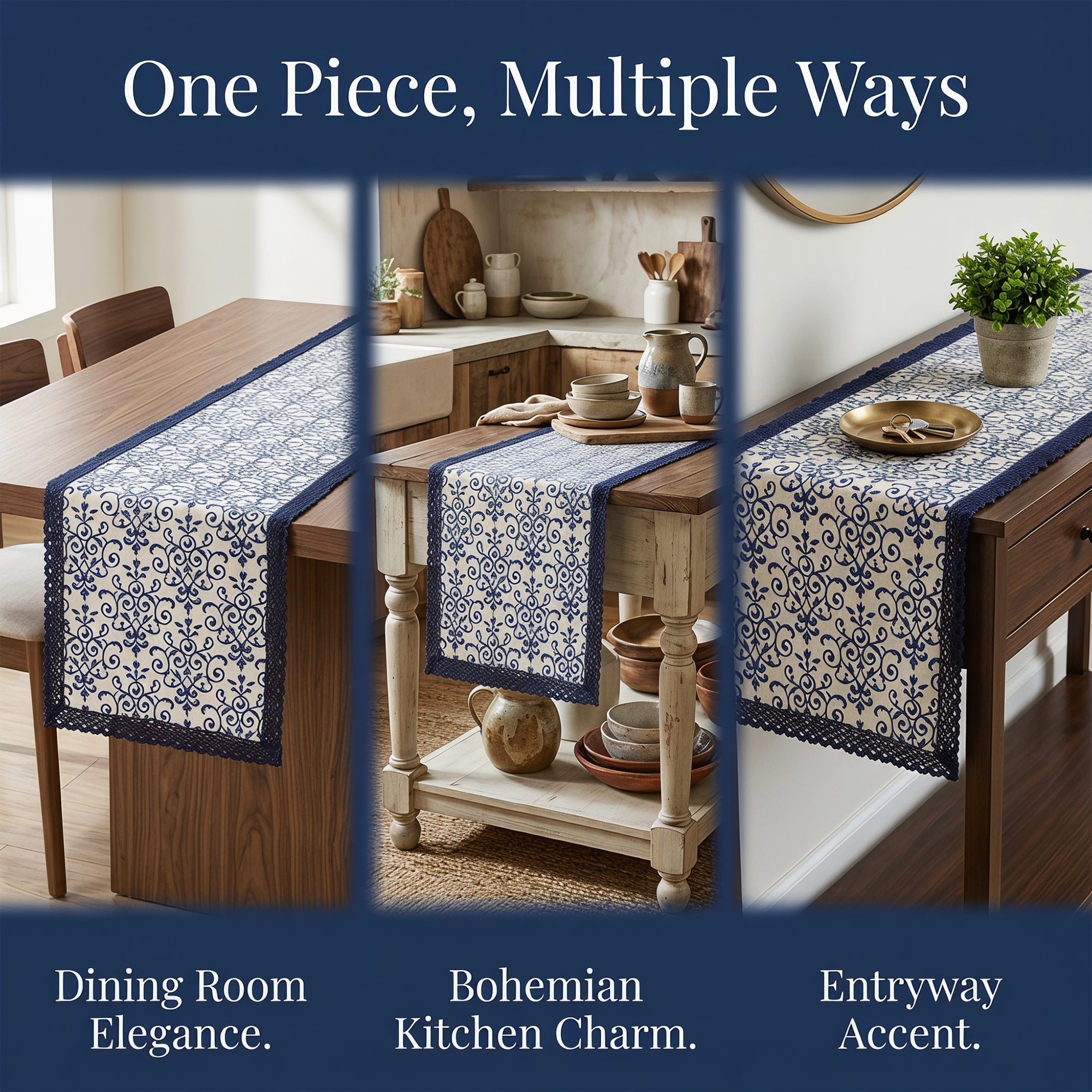 Unique Bargains Birthday Decorations Washable Cotton Kitchen Runner Blue 11.8x63in