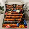 thumbnail image 2 of Manfei Kids Vintage Books Queen Sheet Sets, Bohemian Rose Flower Flat Sheet, Western Mid Century Queen Fitted Sheet, Lightweight Room Decor, 4pcs, 2 of 7