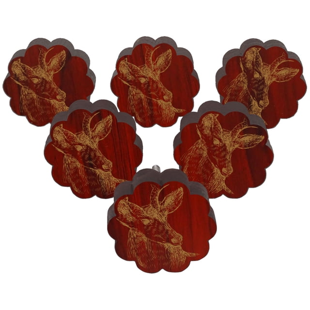 IBA Indianbeautifulart Boutons Gravés Rouges 10 Pcs Meubles Boutons en Bois Festonné Tiroir Rustique