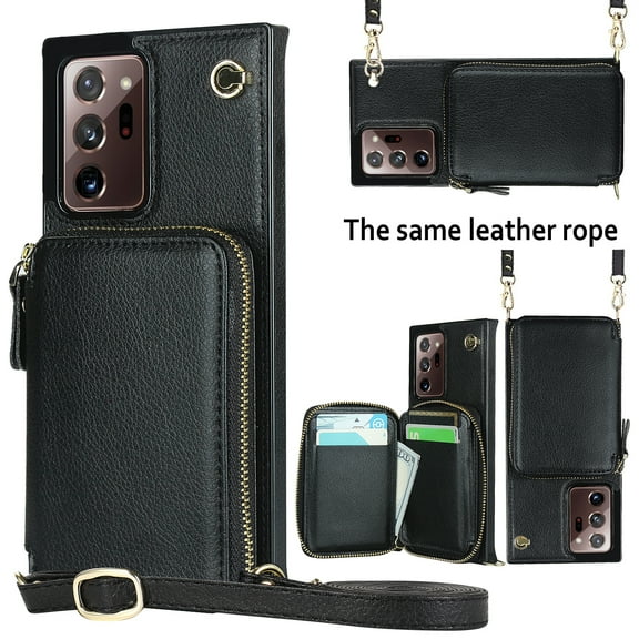 TECH CIRCLE For Galaxy Note 10  Wallet Case,Card Holder Phone Case for Women, Zipper PU Leather Purse Kickstand Folio Flip Case with Crossbody Strap for Samsung Galaxy Note 10 Plus 5G 6.8” 2019,Black