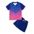 thumbnail image 3 of Alvivi Kids Boys Gradient Print Basketball Football Sweatsuit Short Sleeve Shirts with Drawstring Shorts Set Royal Blue 5-6, 3 of 7