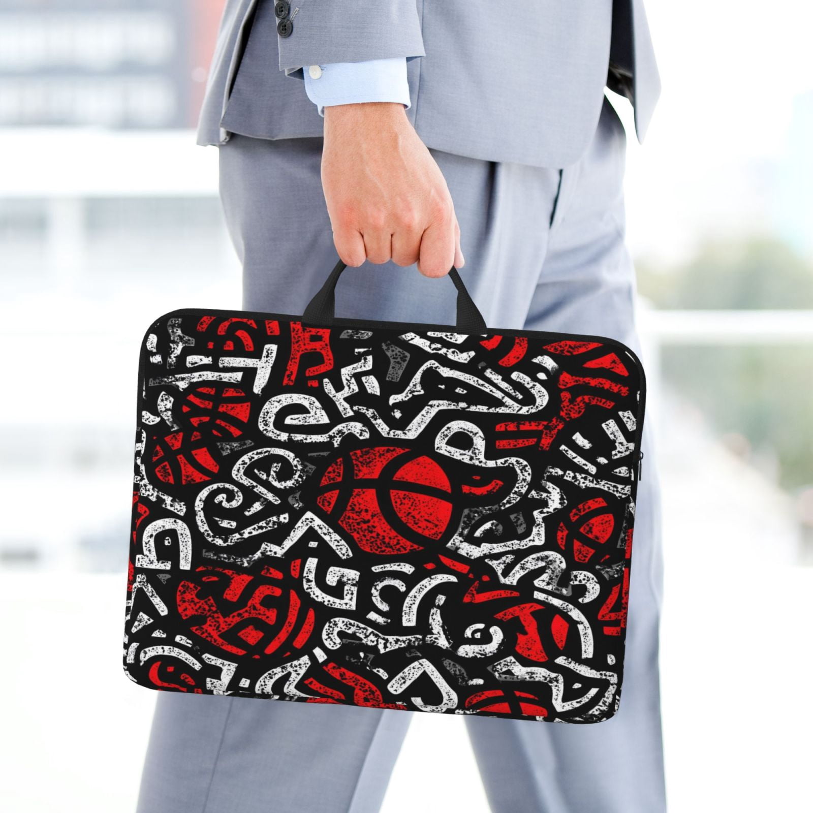 Laptop Sleeve Bag For Women Men 14inch Waterproof Durable Protective Computer Carrying Cover Handle Laptop Case Bag Basketball Street Graffiti Style Black White Red