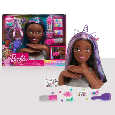 Buy Barbie Deluxe 20 Piece Glitter And Go Styling Head Black Hair Styling Heads Ages 5 Up By Just Play Online In Turkey 512656301