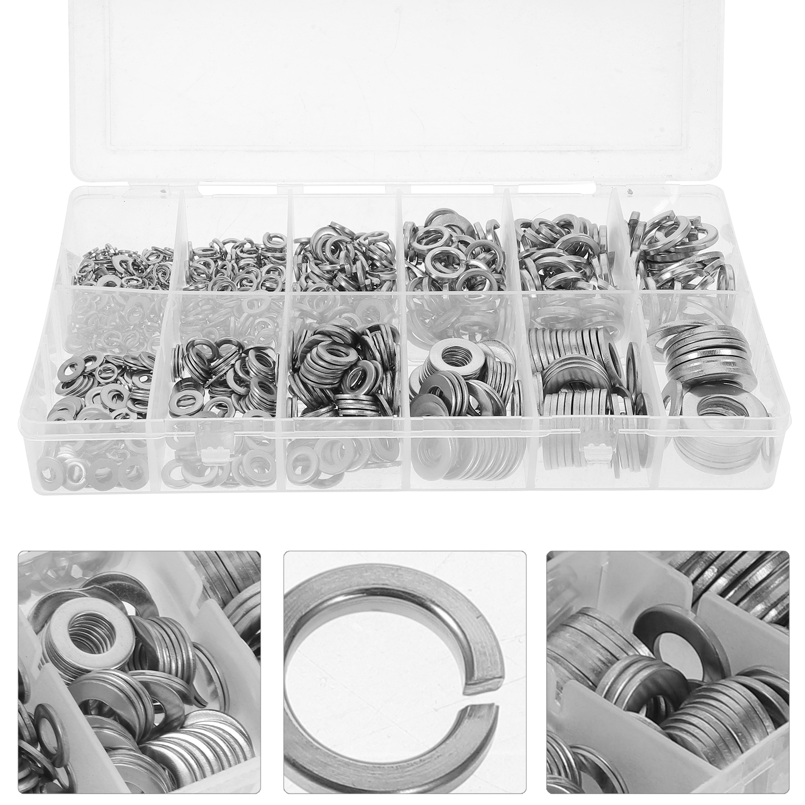 KALLORY 790Pcs Metal Flat Washers Assortment Silver Stainless Steel for Plumbing and Furniture