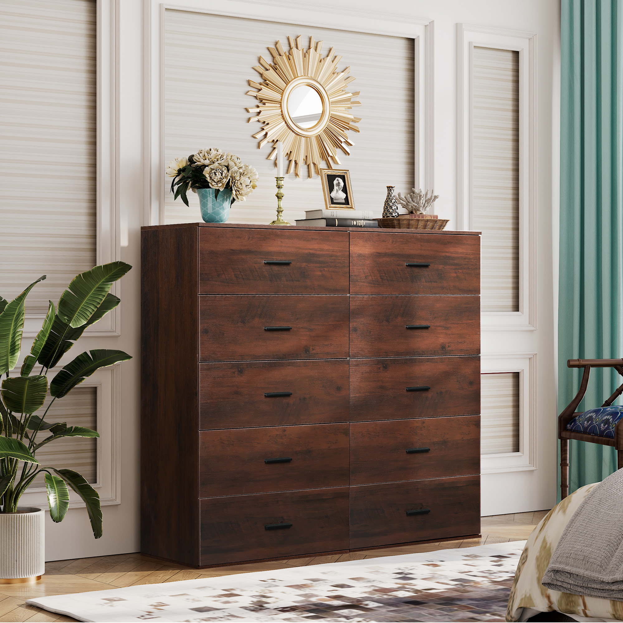 GALAXHERO 5 Drawers Dresser, Chest of Drawers for Bedroom, Tall Wood Storage Cabinet with Metal Handle for Living Room, Closet, Hallway, Brown