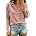 thumbnail image 4 of Womens Velvet Cowl Neck Tops Long Sleeve Elegant Casual Loose Fit Fall Winter Pullover Blouse Pink 2XL, 4 of 7