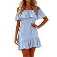 thumbnail image 4 of Ahabrexf Off Shoulder Summer Dresses for Women, Ruffle Border Linen Look Solid Color Mini Sundress, Casual Flowy Short Dress for Beach Vacation Daily Wear, 4 of 7
