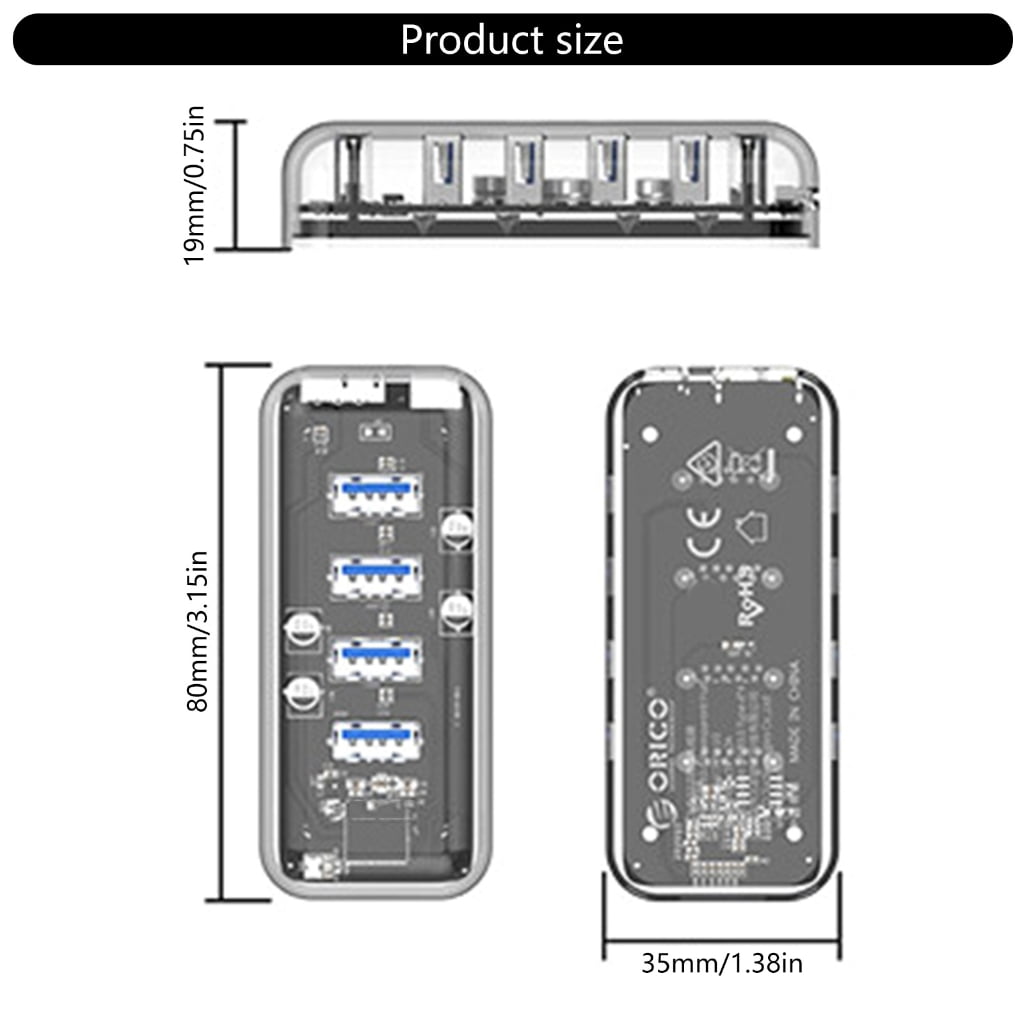 Zeiwohndc USB Hub 4-Port USB 3.0 Splitter VL817 Double Power Supply for Laptop and PC