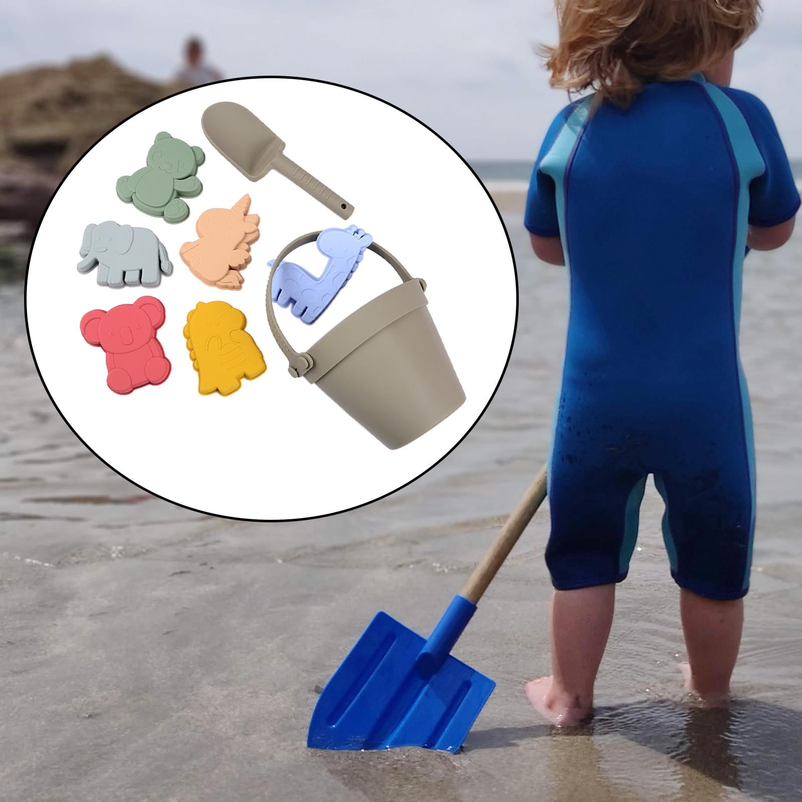 LSLJS 8 Pcs Jouets de Plage en Silicone avec Sac de Plage Portable - Ensemble de Plage d'Été en Silicone pour Enfants avec Moules de Jouets de Sable Ensemble Pelle Seau