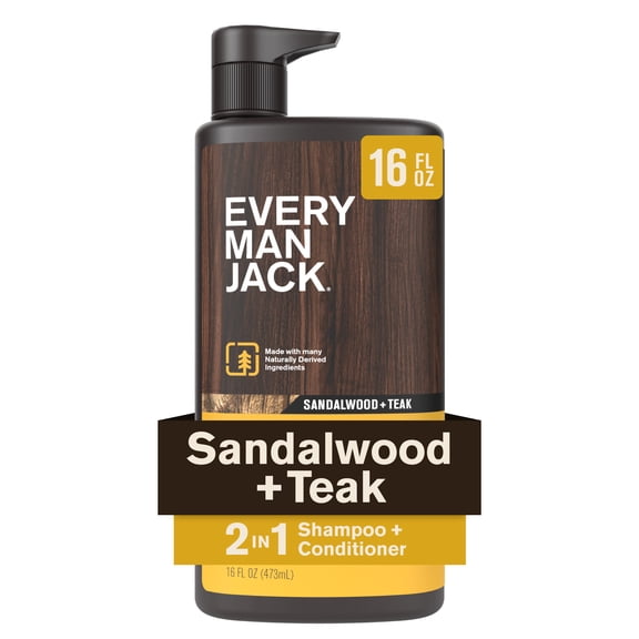 Every Man Jack Sandalwood 2-in-1 Men's Shampoo and Conditioner, Naturally Derived, 16 oz