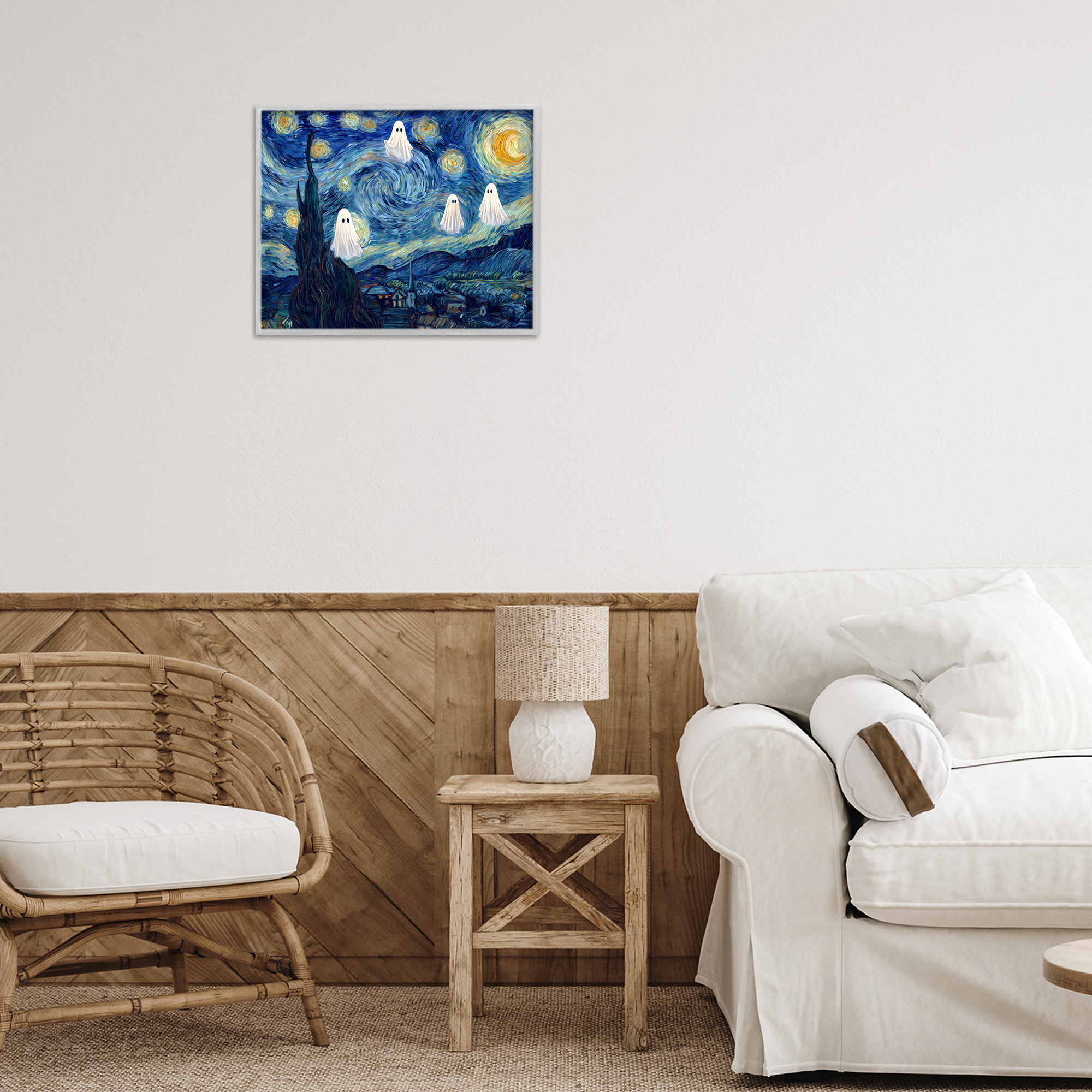 Classic Night Ghosties Gray Framed Giclee Art, design by Arlington Prints