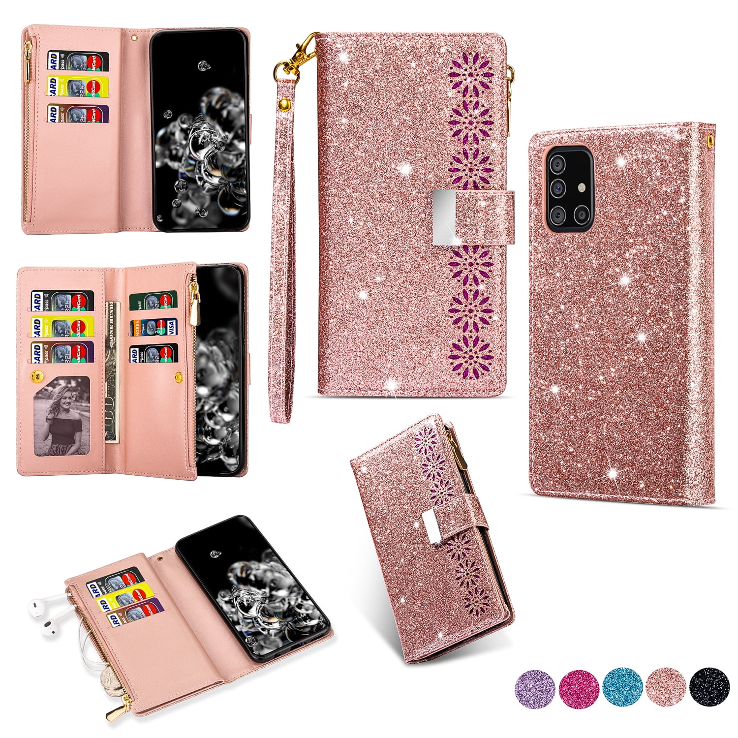 Allytech Flip Cover for Samsung Galaxy A71 5G, PU Leather Glitter Bling