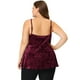 thumbnail image 4 of Women's Plus Size Cami Blouses Adjustable Strap Velvet Peplum Top Burgundy 3X, 4 of 5