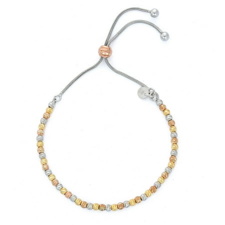 Giuliano Mameli Rhodium and 14kt Gold and Rose Gold-Plated Sterling Silver DC Bead Adjustable Bracelet