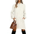 thumbnail image 2 of Mceream Robes pour Femmes Manches Longues Grande Taille Décontractée Printemps Automne Robes Col en V Tricot Côtelé Léger Robe Chandail avec Fermetures Éclair Beige TTG, 2 of 5