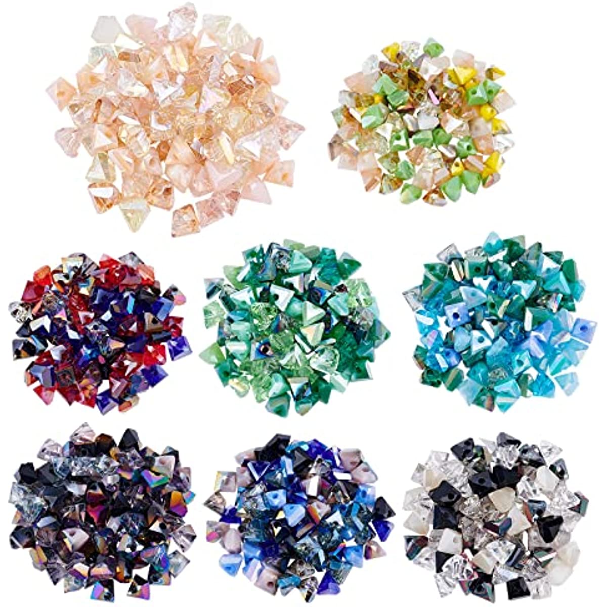 640pcs Triangle Glass Beads 8 Color Crystal Beads Faceted Electroplate