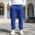 thumbnail image 2 of GEWSEY Mens Fleece Cargo Sweatpants Heavyweight Elastic Waist Pants with Pockets Baggy Drawstring Jogger Pants (Blue, XXL), 2 of 7