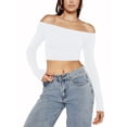 thumbnail image 1 of Wassery Women Elegant Off Shoulder Long Sleeve Slim Fit Stretch Blouse Top Tee Backless Ribbed Knit Wrap Tee Crop Top Streetwear, 1 of 7