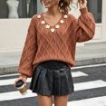 thumbnail image 5 of Edvintorg Womens Sweaters Floral Long Sleeve Casual Knit Sweater V Neck Loose Pullover Top Womens Fashion Brown XL, 5 of 6