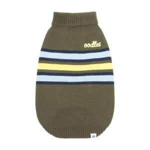 Oodles Striped Fall Turtleneck Dog Sweater, Green, Small