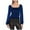 Blue, variant on Mikilon Women Pleated Elastic Waist Top Solid Color Long Sleeve Square Neckline Blouses