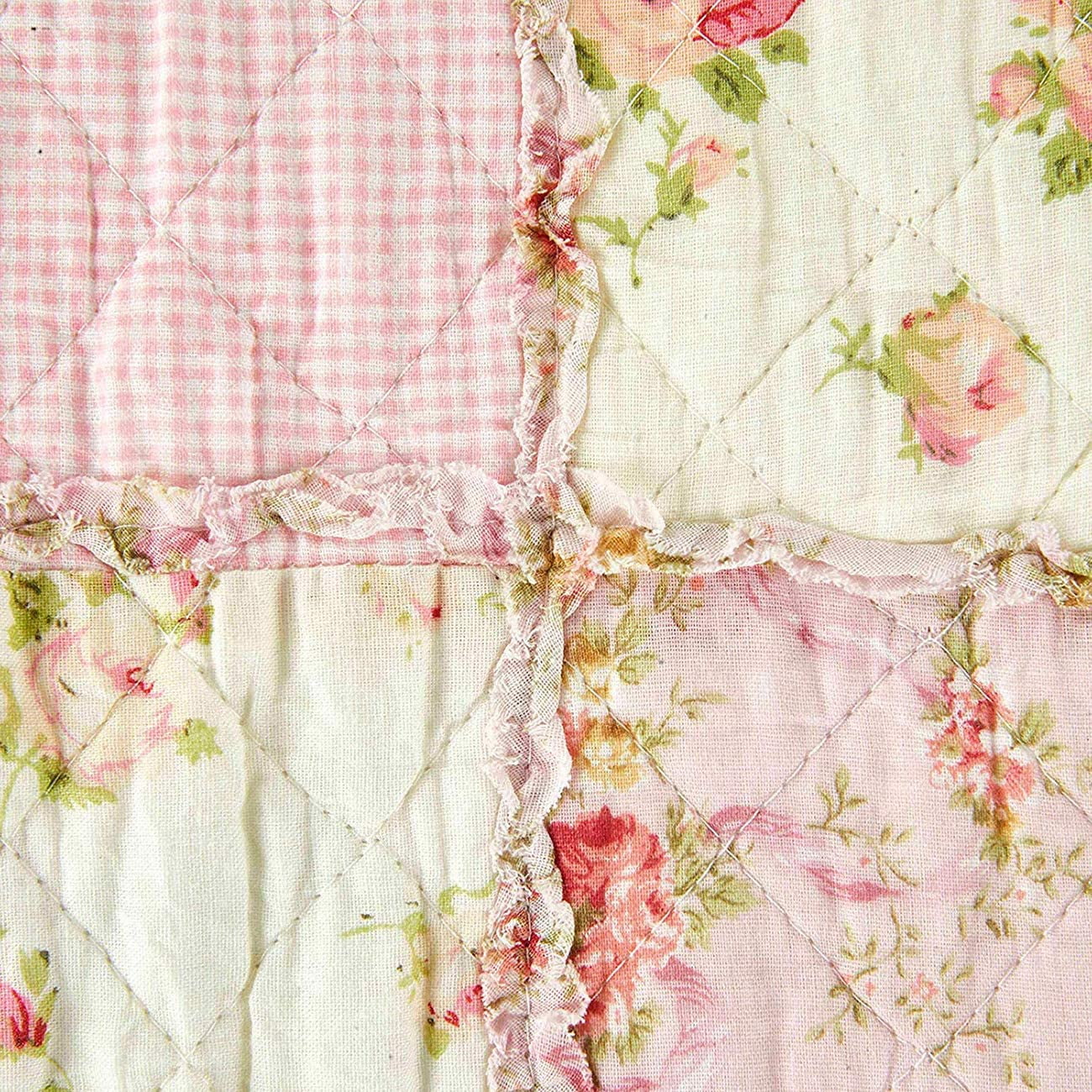Original 100% Cotton Patchwork Quilt Twin Size Pink Floral Bedspread Coverlet Reversible Vintage Shabby Chic Quilted Throw Blanket Bed Quilt Cover for Couch Sofa