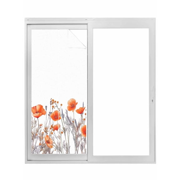 Orange Spring Floral Window Privacy Film, Watercolor Summer Botanical Static Cling UV Sun Blocking Tint Film Heat Control Windows Films for Bedroom Bathroom, Window Stickers 23.6"x59"