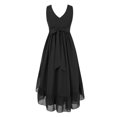 thumbnail image 2 of YiZYiF Girls V Neck Sleeveless Chiffon Wedding Party Dress Pleated Ruffle High-low Hem Dresses Black 16, 2 of 7