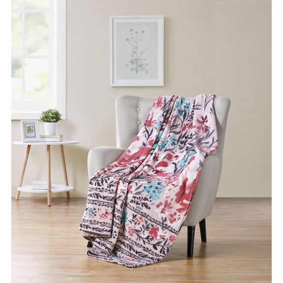 Serafina Home Gracey Floral Plush Throw Blanket, Pink, 50x70 Inches