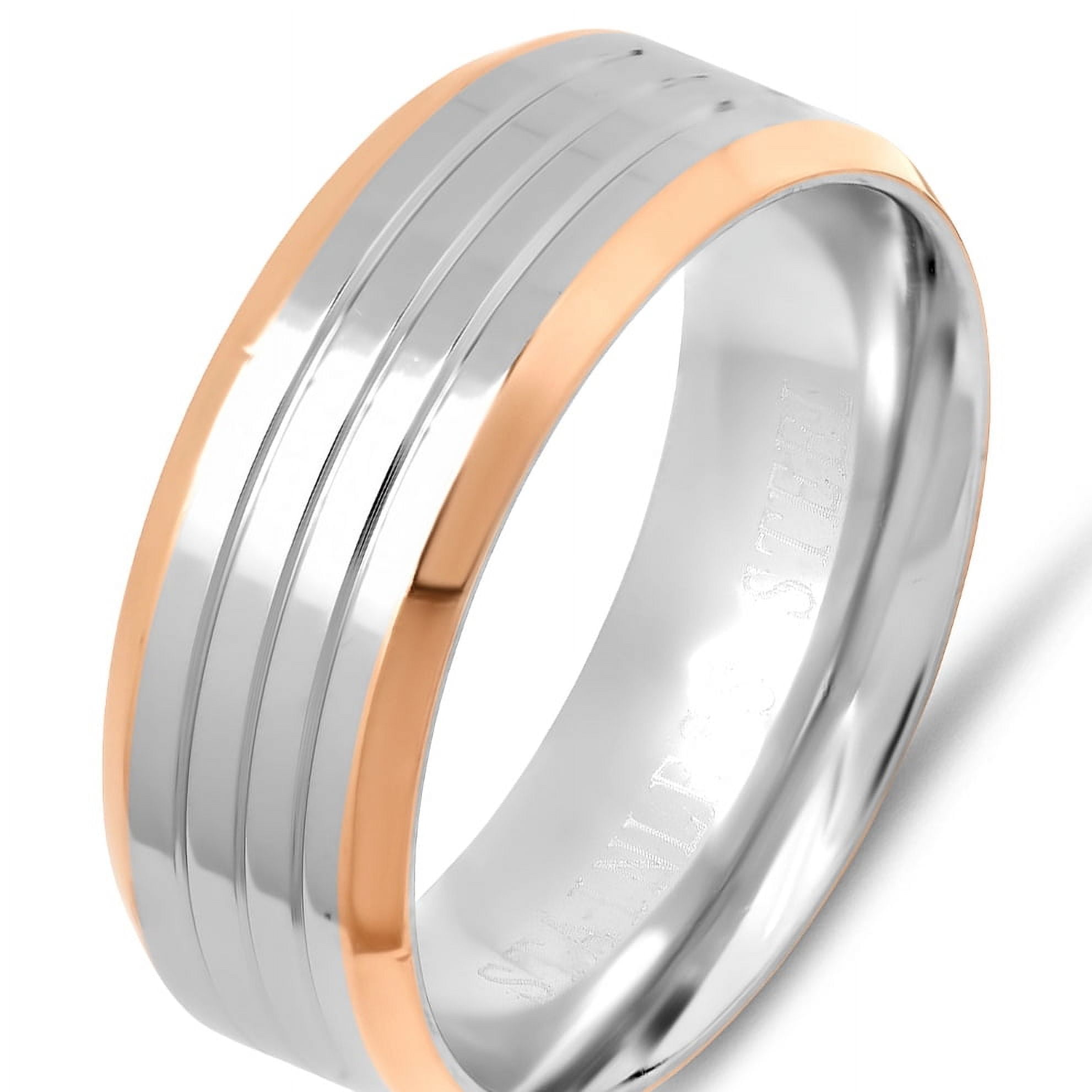 Men's Two Tone Stainless Steel and 18K Rose Gold Plated Ring