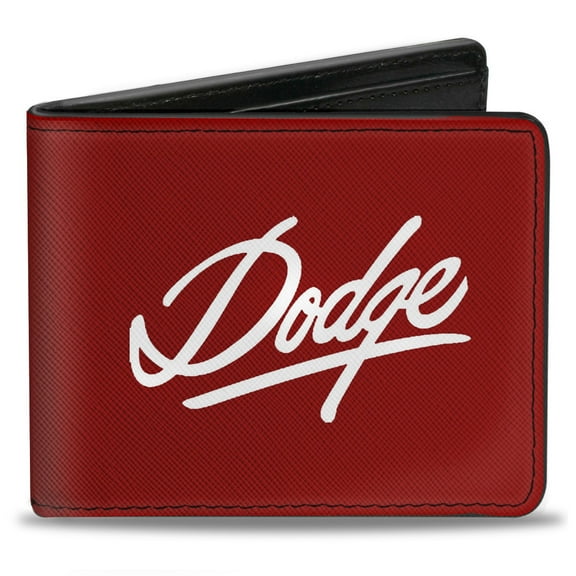 Dodge Wallet, Bifold, Dodge Emblem Script Burgundy White, Vegan Leather