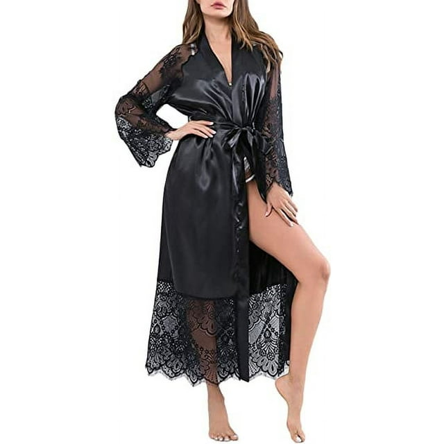 Women‘s Satin Silk Sleepwear Robe Babydoll Lingerie Nightwear Pyjamas Plus Size