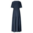 thumbnail image 5 of SMihono Women's Summer V Neck Maxi Dress Short Sleeve Pleated Solid High Waist A Line Tiered Flowy Swing Boho Vacation Dresses Navy XXL, 5 of 7
