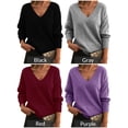 thumbnail image 5 of Hanerdun Women V-Neck Pullover Sweaters Female Loose Solid Knit Tops Purple S, 5 of 5