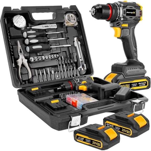 Brushless Compact Drill Tool Set, 60N.m 20V Cordless Drill Tool Box with 2 , 135 count Man Household Combo Set with DIY Hand Taladros Kits, 531 In-lb Kit with Drill for Daily Repair